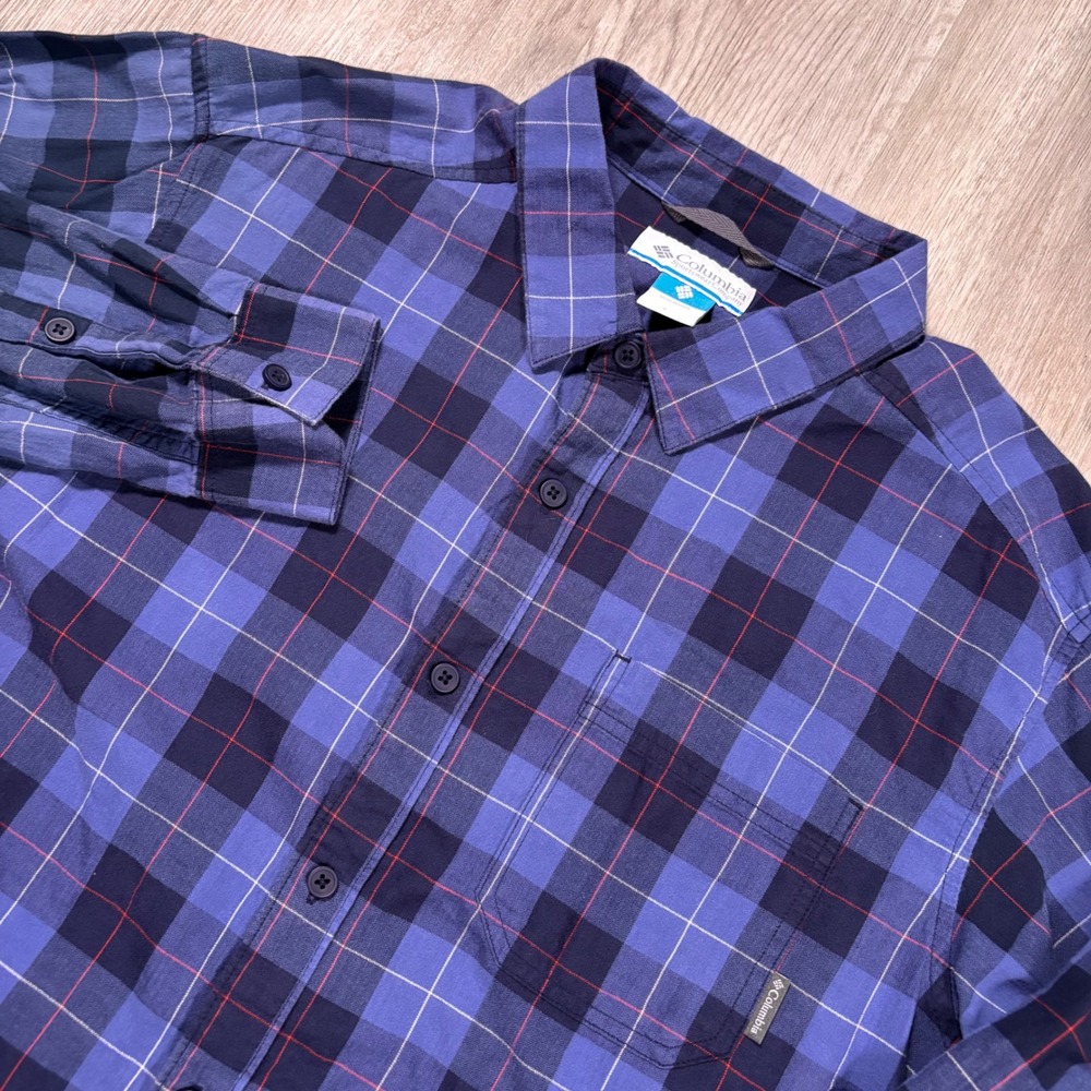 Columbia Mens Large Blue Plaid Long Sleeve Button Down Shirt Cotton